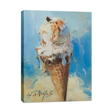 Imagem de JZLDZS Impressão em tela de arte de parede de sorvete - Decoração de cozinha de verão de 40,6 x 30,5 cm, arte com tema de comida azul e branco para sala de jantar, quarto, cafeteria - Decoração de