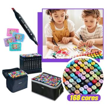Imagem de Conjunto de Canetinhas Profissionais com Pontas Duplas 36, 48, 60, 80 Cores Vivas para Colorir e Criar (48)