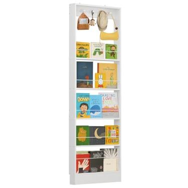 Imagem de Estante infantil atrás da porta, estante de madeira atrás da porta, prateleira de livros de 5 camadas, organizador de armazenamento para brinquedos e livros de histórias, prateleiras de parede com