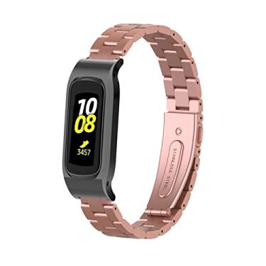 Imagem de Gheper Pulseira de relógio de metal compatível com Samsung Galaxy Fit2 SM-R220 de aço inoxidável, moldura protetora, design de pulseira de substituição para smartwatch 2 SM-R220, acessório (rosa