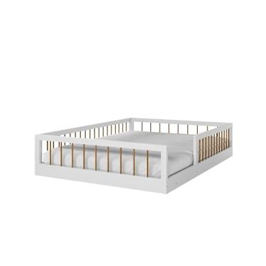 Imagem de Cama Casal Montessoriana Infantil Ana Quarto Da Criança Para Meninas E Meninos Berço Moderno Com Grade Lateral Proteção Cor Branco/Nature