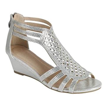 Imagem de ABSOLEX Sandália feminina salto baixo com tiras abertas strass elegante, Prata - 29, 10