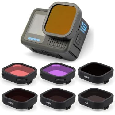 Imagem de GEPULY Conjunto de 6 lentes de filtro ND para GoPro Hero 13 Black, ND8, ND16, ND32, ND64, vermelho claro, filtros magenta, filtro de snorkel, polarizador circular de densidade neutra, protetor para