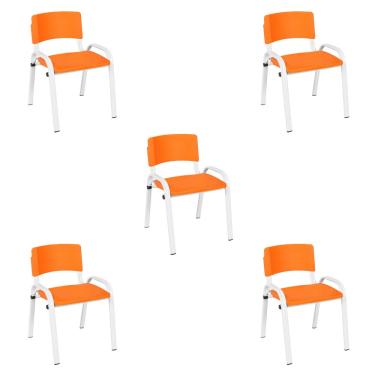 Imagem de Kit 5 Cadeiras Escolares ISO Infantil Base Branca Estrutura Metálica