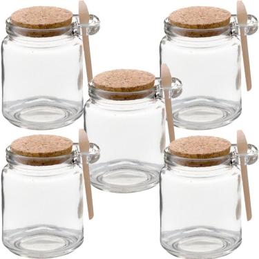 Imagem de Kit 5 Pote Vidro Borossilicato 240ml Colher De Madeira Rolha