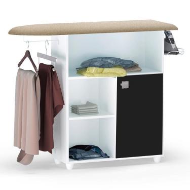 Imagem de Tábua De Passar Roupa Mariana Com Balcão 1 Porta Branco-preto - Ajl Móveis Branco-preto
