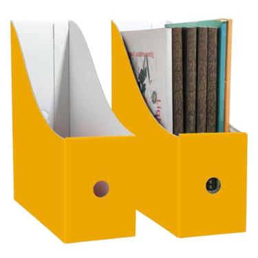Imagem de Limitliho Pacote com 2 suportes de pasta de arquivos de revistas para mesa, caixotes amarelos dourados para biblioteca de sala de aula, escritório, casa, 27 cm A x 26 cm C x 9 cm L em organizador de