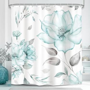 Imagem de Glawry Cortina de chuveiro floral azul-petróleo extralonga flor peônia folhas rústicas planta minimalista elegante botânico abstrato banheiro país 182 cm L L x 84L polegadas acessórios de banho arte