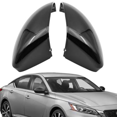 Imagem de 2 peças de tampa do espelho do lado do motorista do lado do passageiro direito compatível com Nissan Altima 2019 2020 2021 2022 2023 2024 2025 preto brilhante espelho retrovisor metade tampa superior