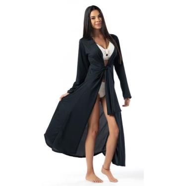 Imagem de Saída De Praia Longa Elegante Tecido Leve - Kosh, Preto, G