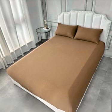 Imagem de Lençol De Elastico Queen, 600 Fios, 100% Algodão Egípcio, 3 peças, 160x203cm (Caqui)