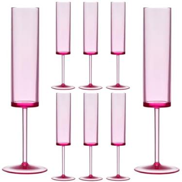 Imagem de Taças de champanhe de plástico rosa, 8 peças de taças de champanhe transparentes reutilizáveis à prova de estilhaçamento, 170 g, acrílico, inquebrável, elegante, festa, bebendo, coquetel, vinho