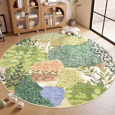 Imagem de DEXDE Tapete redondo lavável de 1,8 m tapetes circulares antiderrapantes de pelo baixo boho floral grande tapete circular para quarto, banheiro, entrada, quarto de crianças, escritório, sala de jantar