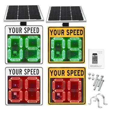 Imagem de Sinais de limite de velocidade LED alimentados por energia solar, sinal de tráfego de radar de exibição de velocidade com acessórios, detector de velocidade de radar de alumínio à prova de ferrugem de