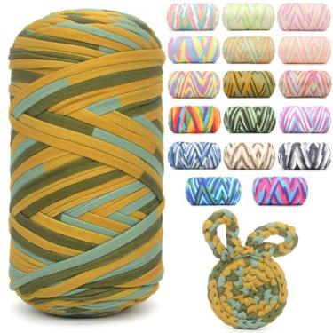 Imagem de Camiseta de 400 g para crochê, arco-íris, tecido elástico macio, grosso, grosso, fio de crochê para crochê, tricô iniciante, tricô à mão, para bolsa/artesanato faça você mesmo/decoração de casa