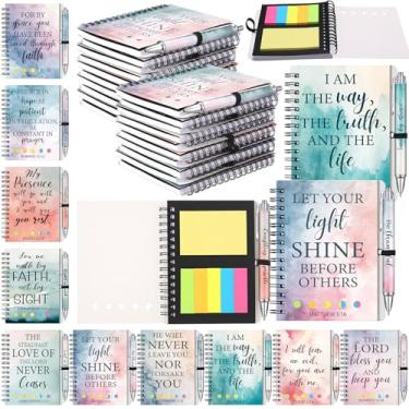 Imagem de Sayglossy 20 conjuntos de cadernos cristãos em aquarela para presentes em massa escrituras inspiradoras religiosas espirais bíblicas com notas adesivas canetas esferográficas de bambu para formatura