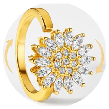 Imagem de blandinelove Anel de colar de zircônia cúbica, 2 peças, colar fidget colar, colar de girassol, banhado a ouro 24 k, colares giratórios de camada dupla de titânio para mulheres colares brilhantes, 0