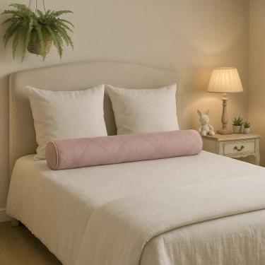 Imagem de Rolo Decorativo 1,60m Suede Aveludado Cama Casal Queen - Olha Quem Che