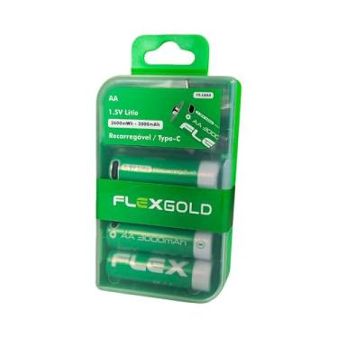 Imagem de Kit C/ 4 Pilhas Flexgold Recarregáveis AA 1.5V 3000 mAh - AC3149