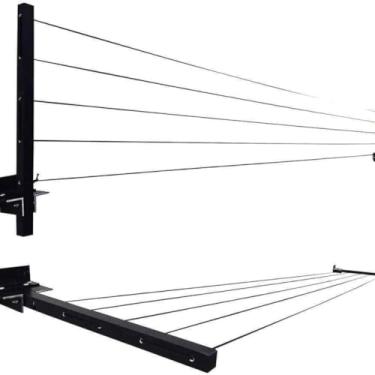 Imagem de Varal Retrátil de Parede Dobrável em Aço Reforçado Compacto Resistente e Ideal para Casas Apartamentos e Varandas