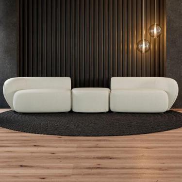 Imagem de Sofá Versátil Sala de Estar Egito 342cm Modulado Bouclê Branco G52 - G