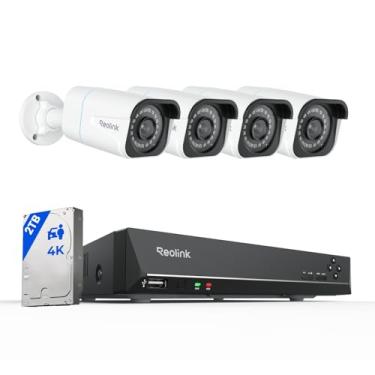 Imagem de Sistema de câmeras de segurança REOLINK 4K, 4 câmeras de segurança H.265 4K PoE com fio com detecção de veículo de pessoa, 8MP/4K 8CH NVR com 2TB HDD para gravação 24-7, RLK8-810B4-A