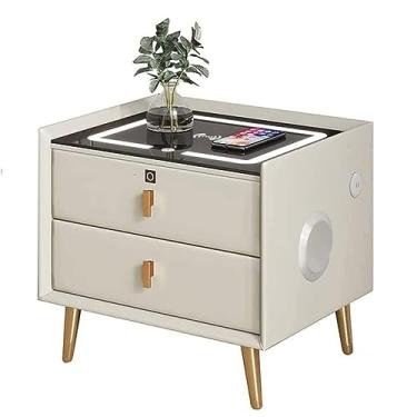 Imagem de Mesa de cabeceira inteligente com trava de impressão digital inteligente, mesa de cabeceira com carregamento sem fio prático para quarto