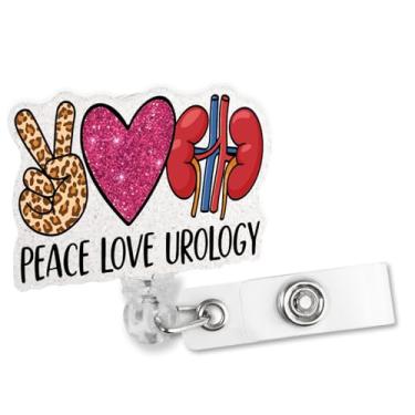 Imagem de Sixrip Carretel de crachá Peace Love Urology, glitter retrátil engraçado com clipe de tubarão, presentes para equipe médica de urologia renal, enfermeira, médico, trabalhador de hospital, presentes de