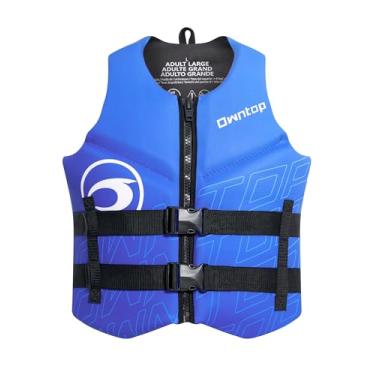 Imagem de Owntop Colete de natação para esportes aquáticos para adultos, boias de neoprene para natação, passeios de barco, caiaque, pesca | Jaqueta de flutuabilidade dobrável com zíper ajustável com fivela