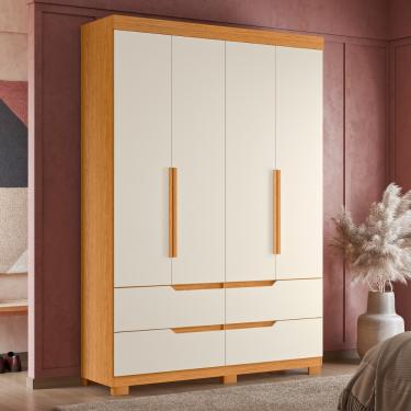 Imagem de Guarda Roupa Casal 4 Portas 4 Gavetas com Pés Doble Albatroz - Cinamomo/Off White