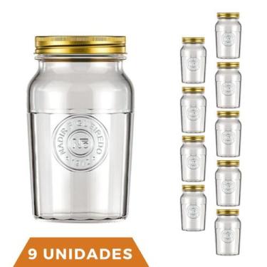 Imagem de 9 Potes Vidro Americano Rosca Alimento 1Litro Vintage Nadir - NADIR FI