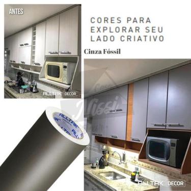 Imagem de Adesivo Parede Cinza Fóssil Moveis Azulejo Cozinha 4mtx61cm - ALLTAK