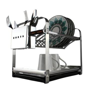Imagem de Escorredor 12 Pratos Em Aço Bandeja Coletora Porta Talheres Inox - Ori