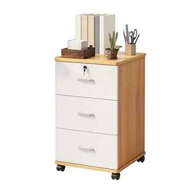 Imagem de SISWIM Armário de arquivo para escritório doméstico com 3 gavetas, armário móvel de madeira, armário de arquivo de armazenamento sob a mesa com rodas para escritório em casa, pastas de arquivo