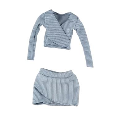 Imagem de Milageto 1:6 Crop Top Feminino Saia Curta Manga Longa Top Ajustado para Acessórios de Bonecos de ação de 12 Polegadas, Azul