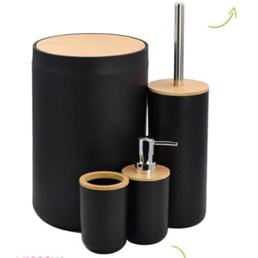 Imagem de Kit Conjunto para Banheiro Bambu 4 Peças (Preto)