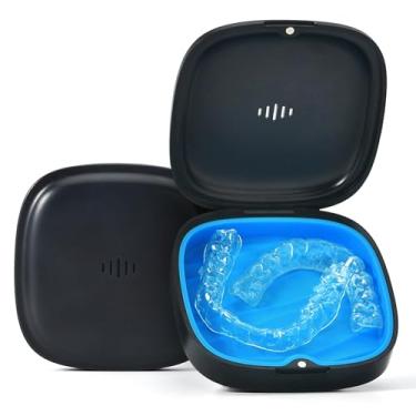 Imagem de Gaboolo Capa retentora linda capa alinhadora fina compatível com Invisalign, capa alinhadora ortodôntica com almofada de silicone (preto azul)