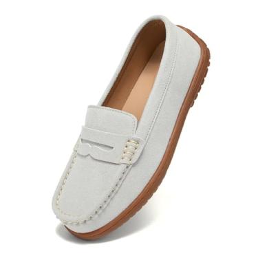 Imagem de BEAUSEEN Mocassins femininos Penny sem cadarço – Mocassins leves e respiráveis para dirigir, lindos sapatos sociais casuais para trabalho e viagens, Bege, 38