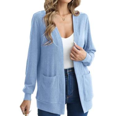 Imagem de Suéter de cardigã Argstar feminino azul acinzentado com frente aberta