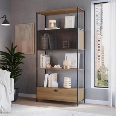 Imagem de Estante Industrial York com 2 Portas - Carvalho/Preto - Artesano, Marr