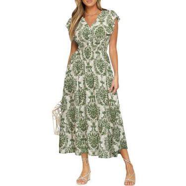Imagem de Vestido BerryGo Floral Maxi Summer Viscose Verde para Mulheres