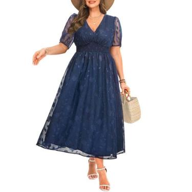 Imagem de Vestido Pinup Fashion azul marinho de chiffon Maxi para mulheres plus 