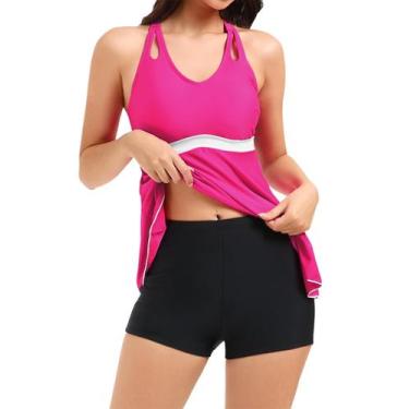 Imagem de Maiô Tankini Hanna Nikole de cintura alta rosa choque para mulheres co