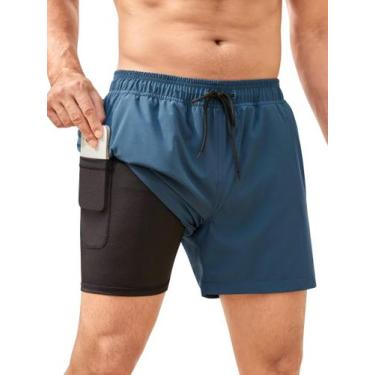 Imagem de Calções de banho SILKWORLD Copenhagen Blue para homens com forro XL