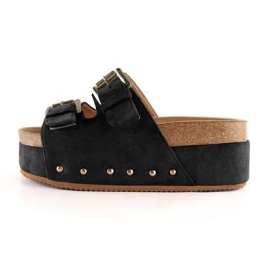 Imagem de Sandálias plataforma heelchic femininas Chunky Wedges pretas tamanho 6