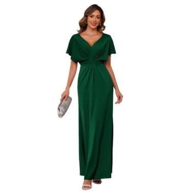 Imagem de Vestido SEIM Mother of The Bride de cetim de manga curta verde