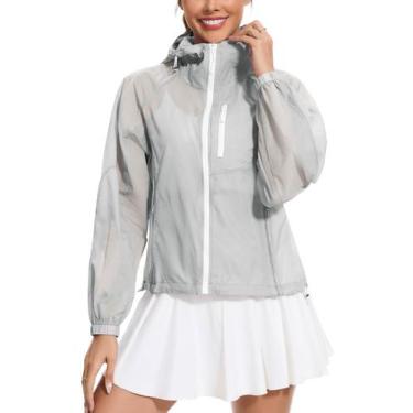 Imagem de Blusão esportiva feminina Aavoogue com zíper, leve, cinza, GG