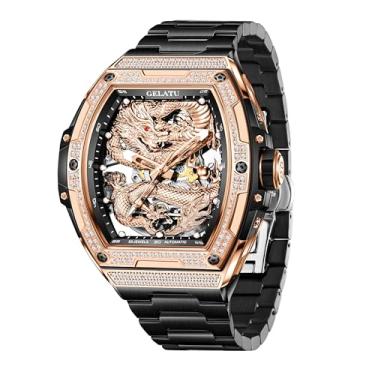 Imagem de OLEVS Relógios masculinos automáticos modernos com esqueleto de dragão de diamante mecânico com corda automática, aço inoxidável, à prova d'água, luminoso, relógios de pulso para homens, 6021