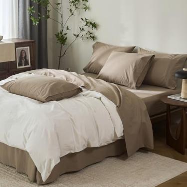 Imagem de Warm Moment Jogo de cama Queen 100% algodão, 6 peças, 259 x 228 cm, lençol com elástico, lençol de cima e 4 fronhas com bolso profundo de 43 cm, lençóis macios e respiráveis para um sono aconchegante