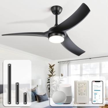 Imagem de Sofucor Ventilador de teto inteligente de 52 polegadas, ventiladores de teto externos pretos com controle remoto de luzes, funciona com Alexa/App/Google, fluxo de ar 6000 CFM ABS 3 lâminas, motor CC